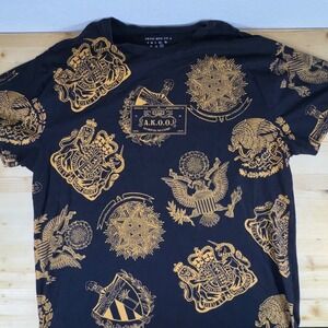 Akoo‎ Graphic T-Shirt Black Gold Men's 5XL Crest Print 100% Cotton Made in India